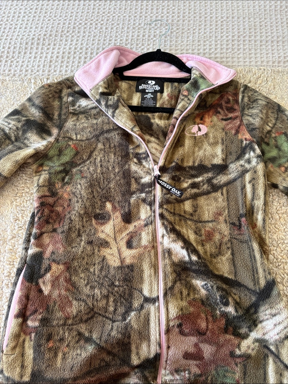 Mossy Oak Girls' Fleece Camo Jacket with Pink Trim
